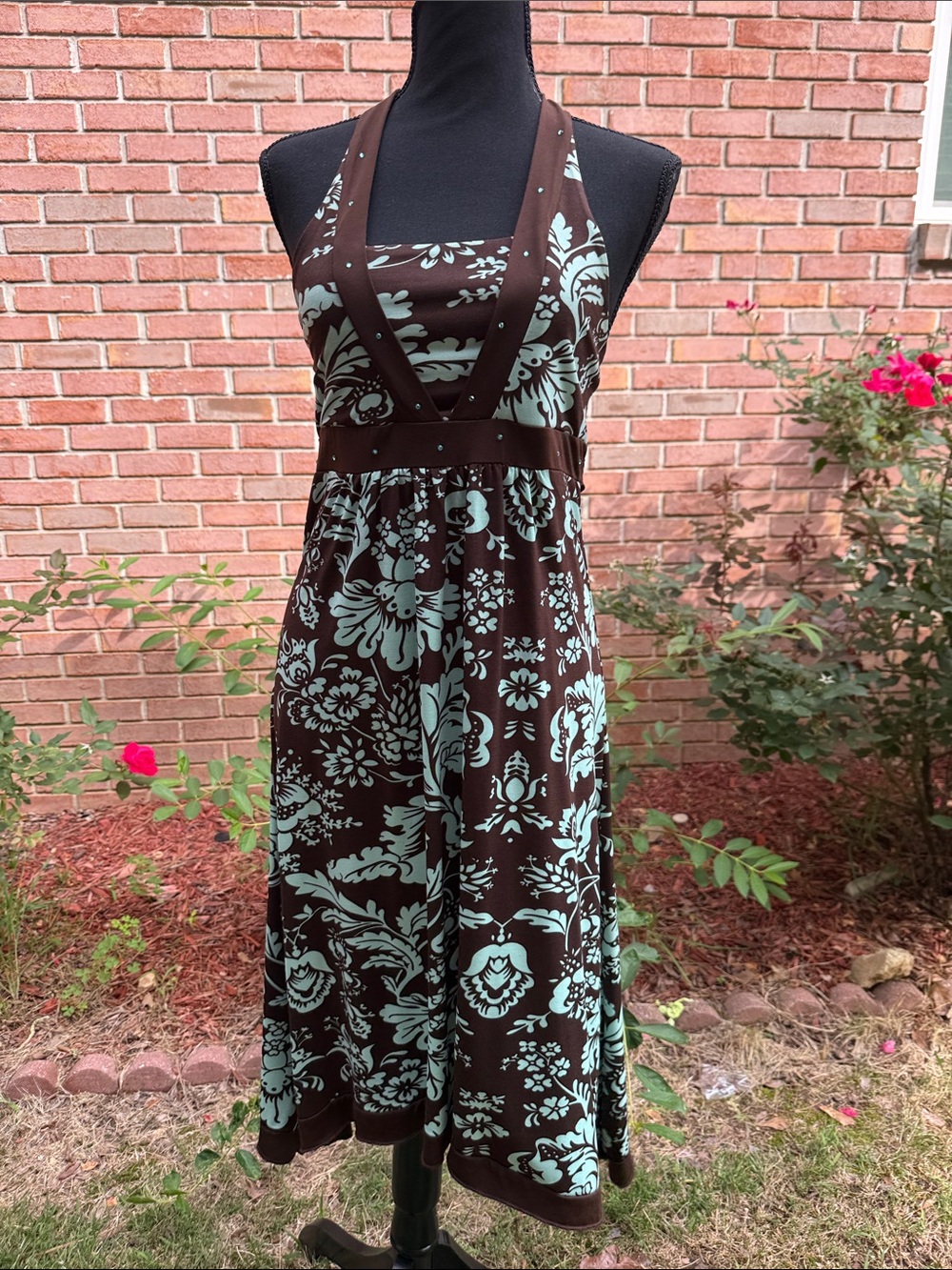 Limited Too Brown and Mint Floral Halter Dress